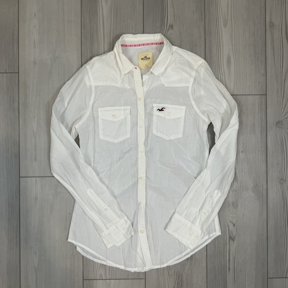 Hollister Small White Button Down Beachy Blouse Lightweight Cotton Chest Pockets